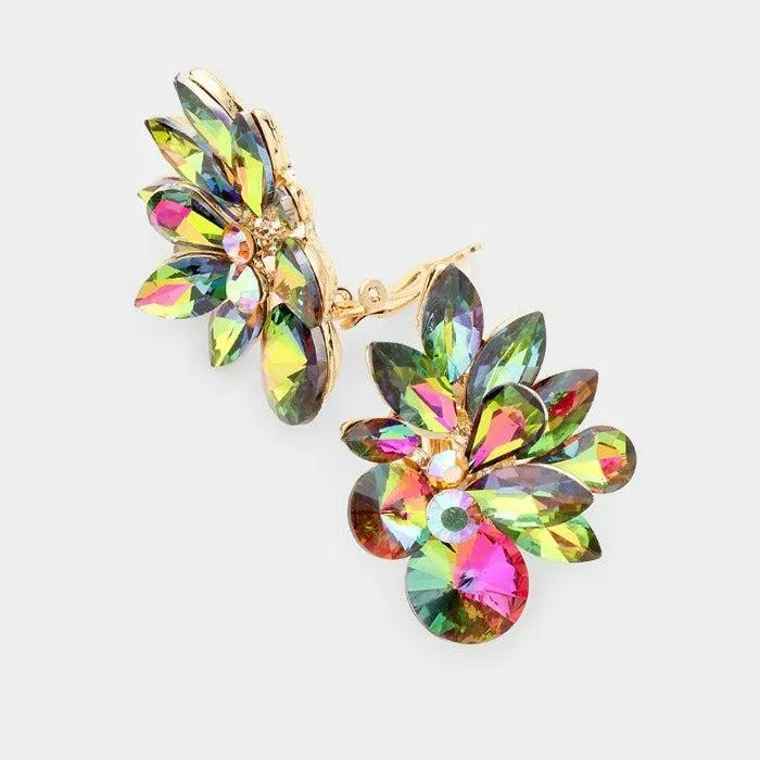 Spike Leaf Oil Spill Clip On Gold Earrings