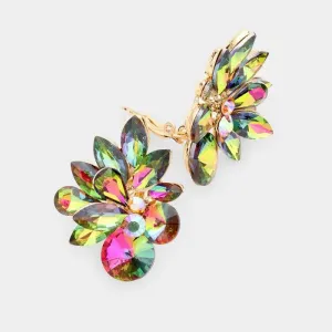 Spike Leaf Oil Spill Clip On Gold Earrings