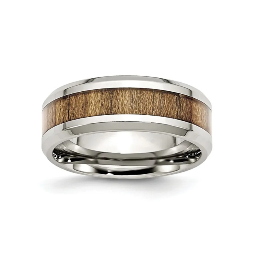 Stainless Steel (8mm) Koa Wood Inlay Enameled Band