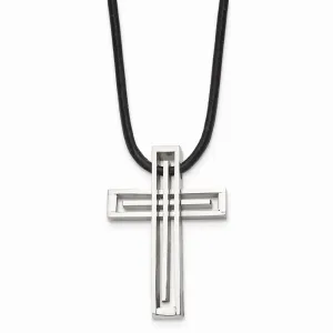 Stainless Steel Leather Cord Cross Necklace
