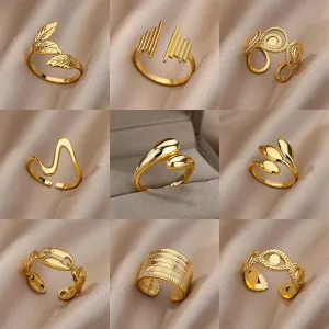 Stainless Steel Rings For Women Men Gold Color Engagement Wedding Party Ring Female Male Finger Jewelry Birthday Gift