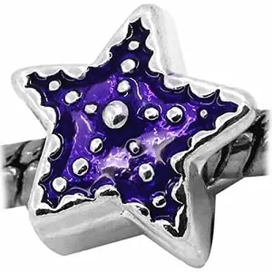 Star with Purple Enamel Charm European Bead Compatible for Most European Snake Chain Bracelet