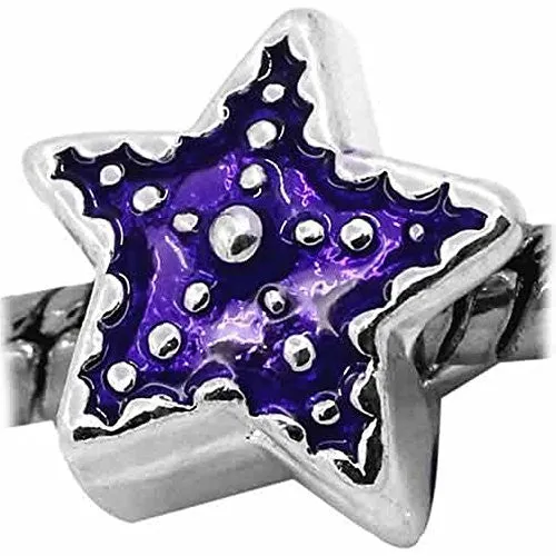 Star with Purple Enamel Charm European Bead Compatible for Most European Snake Chain Bracelet