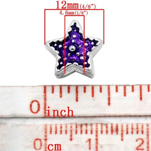 Star with Purple Enamel Charm European Bead Compatible for Most European Snake Chain Bracelet