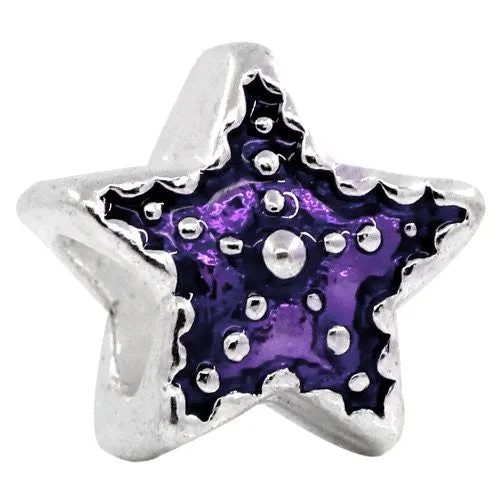 Star with Purple Enamel Charm European Bead Compatible for Most European Snake Chain Bracelet