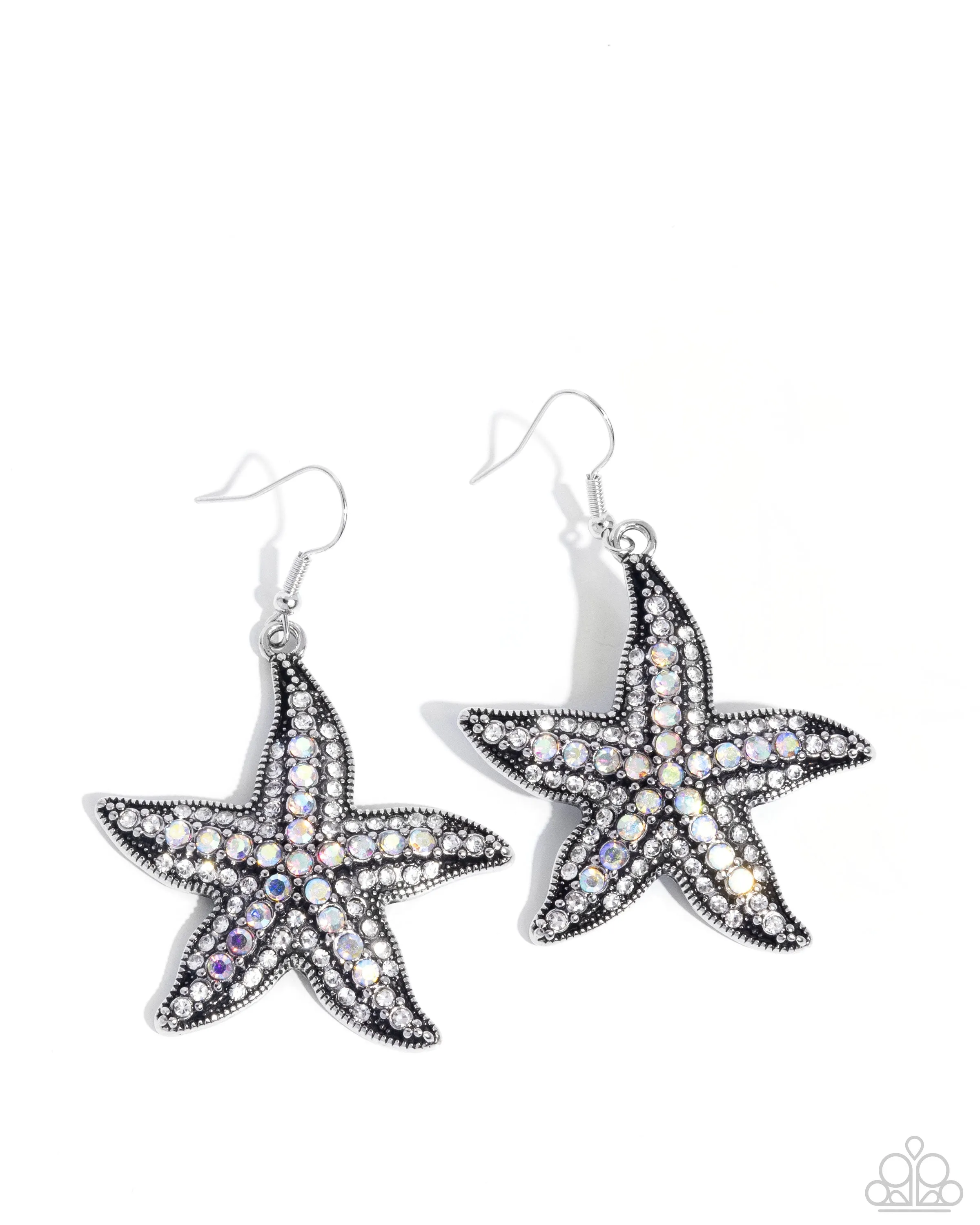 Starfish Spectacle - White - and Iridescent Rhinestone Paparazzi Fishhook Earrings