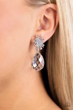Stellar Shooting Star - Multi - Iridescent Rhinestone Clear Faceted Teardrop Paparazzi Post Earrings