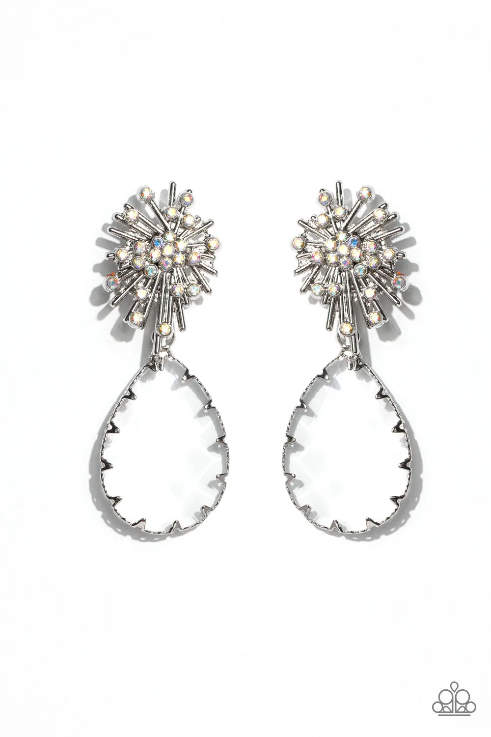 Stellar Shooting Star - Multi - Iridescent Rhinestone Clear Faceted Teardrop Paparazzi Post Earrings