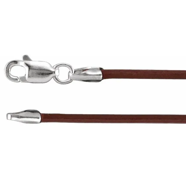 Sterling Silver 1.5 mm Brown Leather 18" Cord