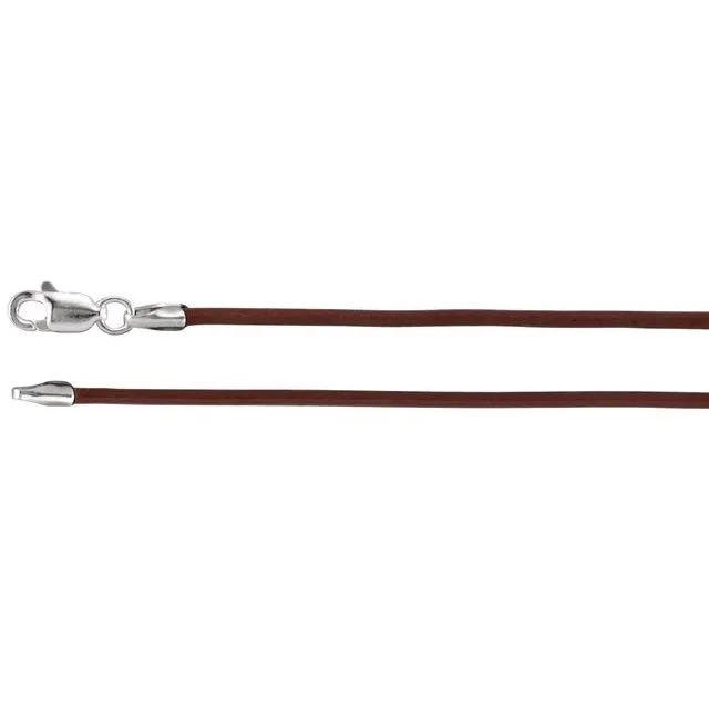 Sterling Silver 1.5 mm Brown Leather 18" Cord