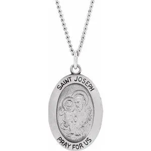 Sterling Silver 19x13.5 mm St. Joseph Oval Necklace