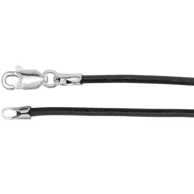 Sterling Silver 2 mm Black Rubber 20" Cord Necklace