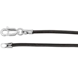 Sterling Silver 2 mm Black Rubber 20" Cord Necklace