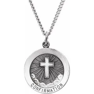 Sterling Silver 22 mm Confirmation Medal with Cross 24" Necklace