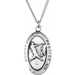 Sterling Silver 24.5x15.5 mm St. Christopher Baseball 24" Necklace