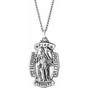 Sterling Silver 30x20 mm St. Florian Medal Necklace