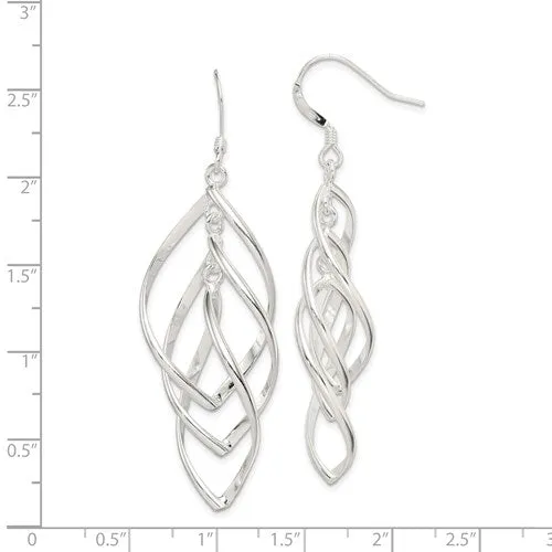 Sterling Silver 63mm Long Layered Twist Dangle Earrings