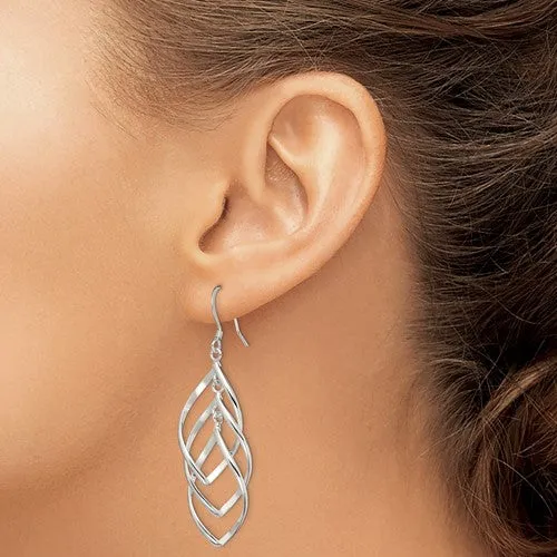 Sterling Silver 63mm Long Layered Twist Dangle Earrings