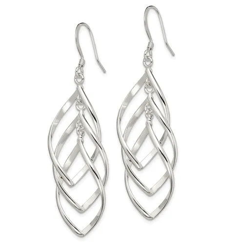 Sterling Silver 63mm Long Layered Twist Dangle Earrings