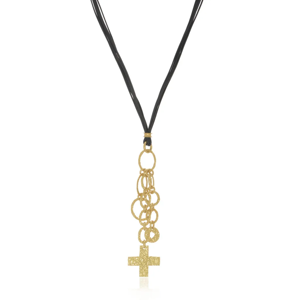 Sterling Silver & Leather Circle & Cross Necklace