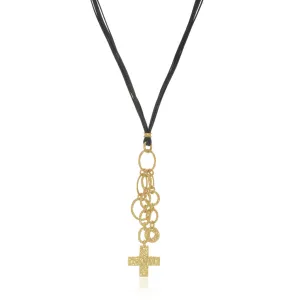 Sterling Silver & Leather Circle & Cross Necklace