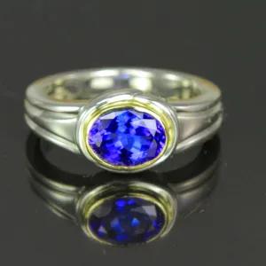 Sterling Silver and 14K Yellow Tanzanite Ring 1.59 Carats