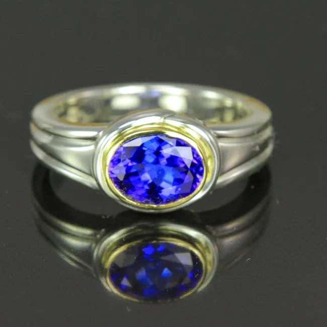 Sterling Silver and 14K Yellow Tanzanite Ring 1.59 Carats