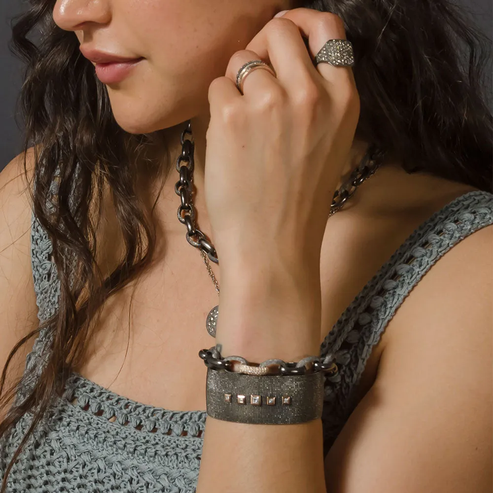 Sterling Silver Black Rhodium textured NAMAN Cuff Bracelet