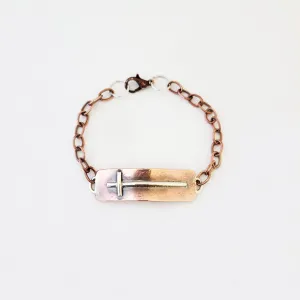 Sterling Silver Cross on Copper - Bracelet