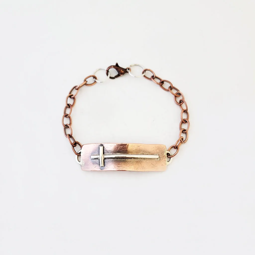 Sterling Silver Cross on Copper - Bracelet