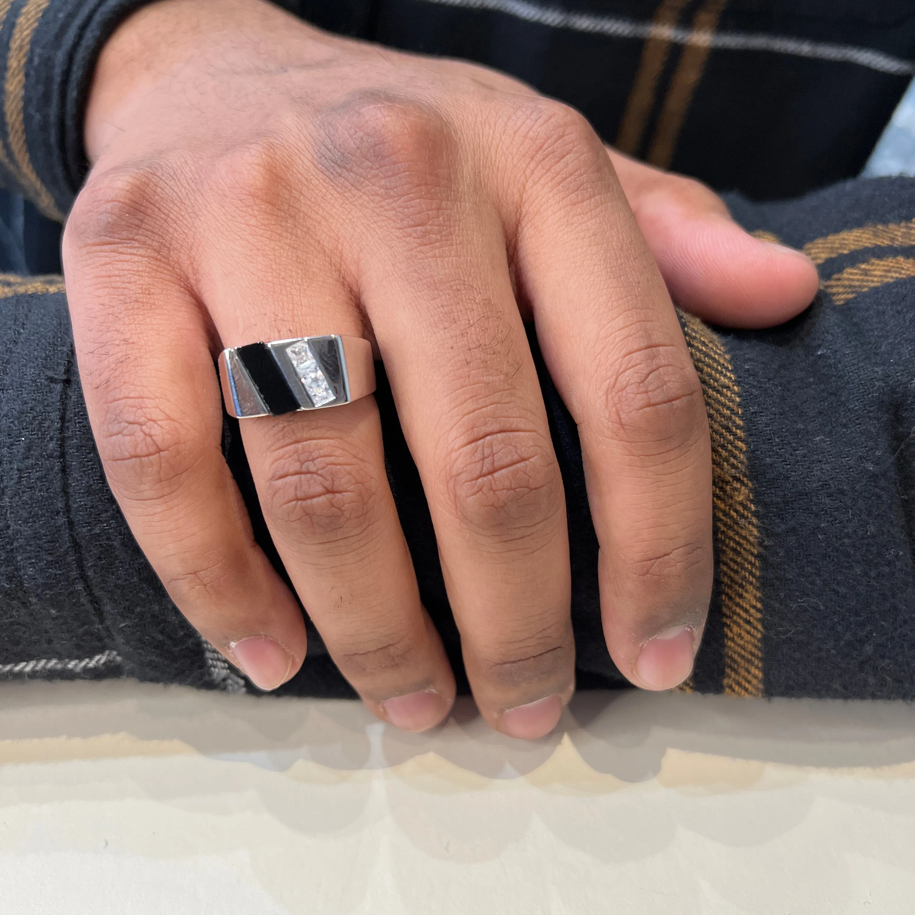 Sterling Silver Mens Onyx and CZ Ring
