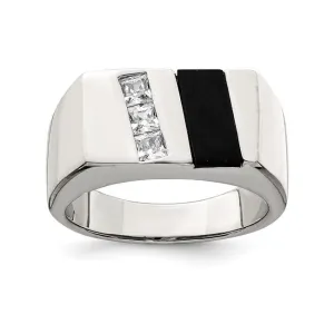 Sterling Silver Mens Onyx and CZ Ring