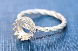 Sterling Silver Round Crown Bezel Cup Dotted Ring blank