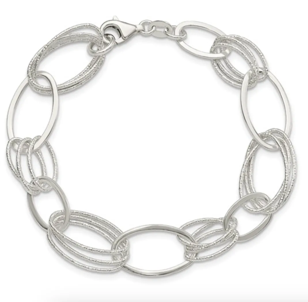 Sterling Silver Textured Oval Link Bracelet
