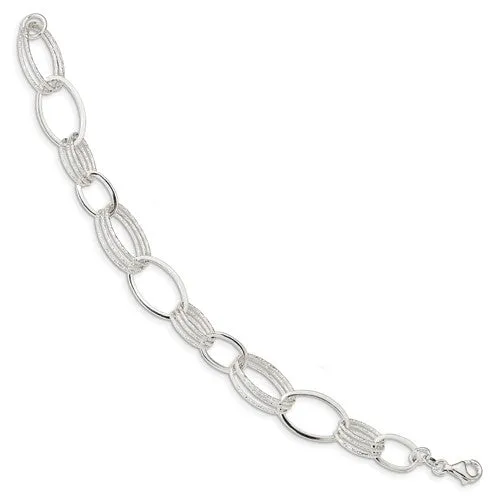 Sterling Silver Textured Oval Link Bracelet