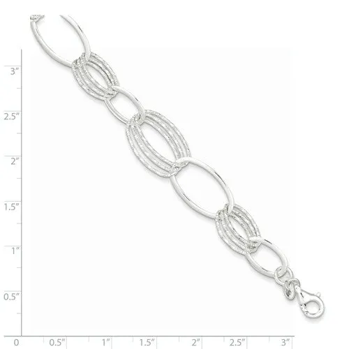 Sterling Silver Textured Oval Link Bracelet