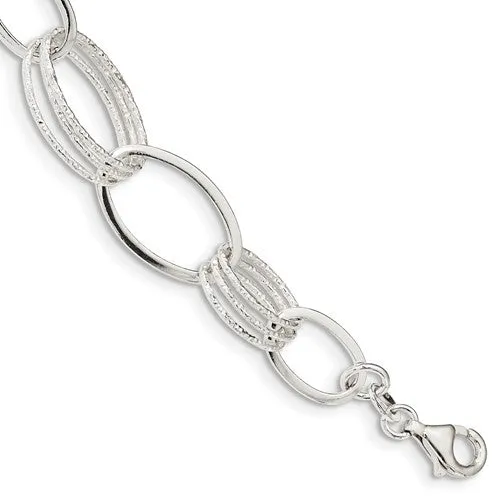 Sterling Silver Textured Oval Link Bracelet