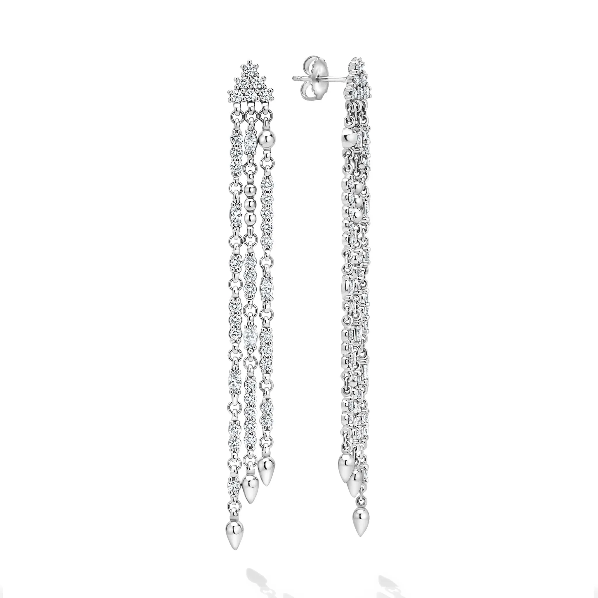 Studio 18K White Gold 3-Strand Diamond Drop Earrings