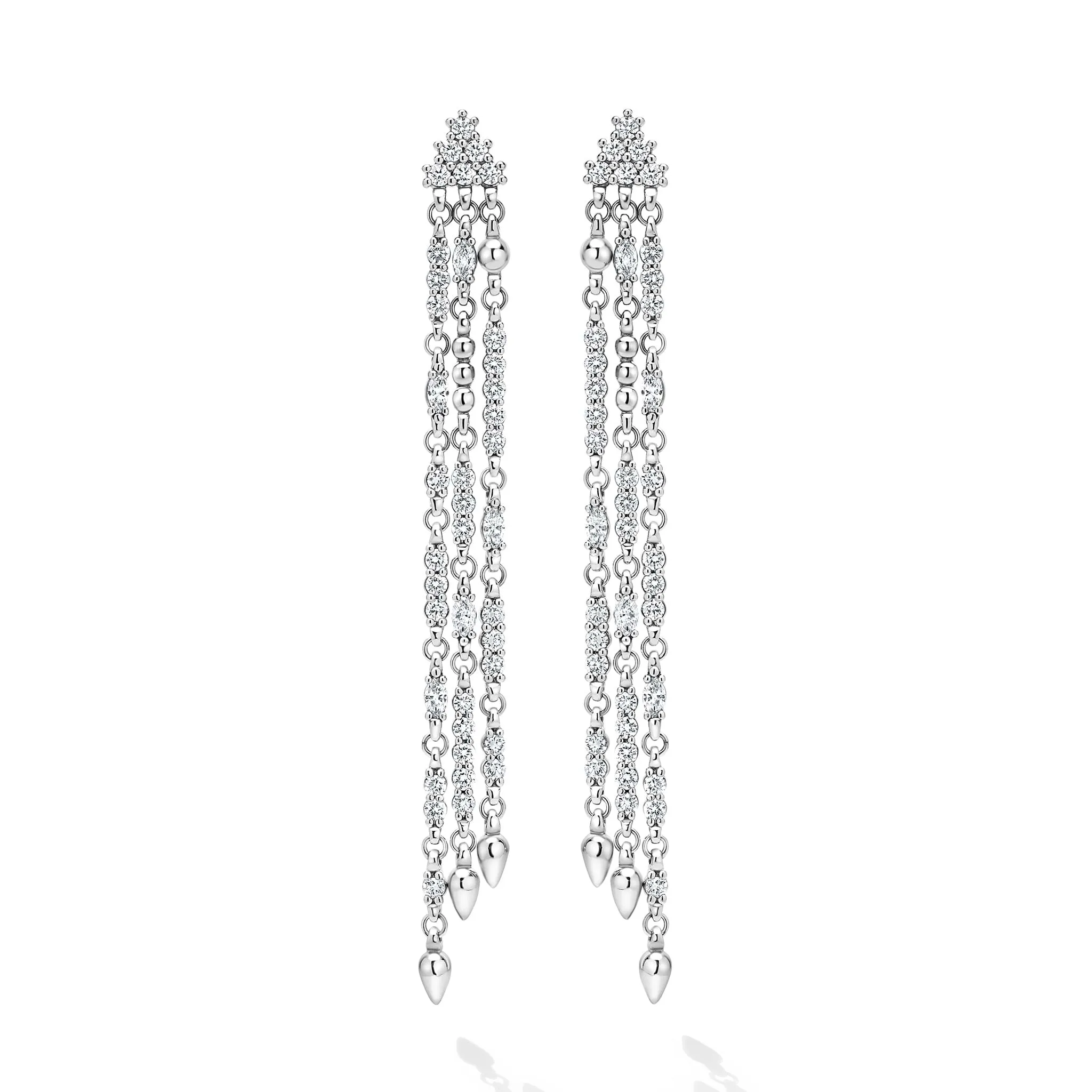Studio 18K White Gold 3-Strand Diamond Drop Earrings