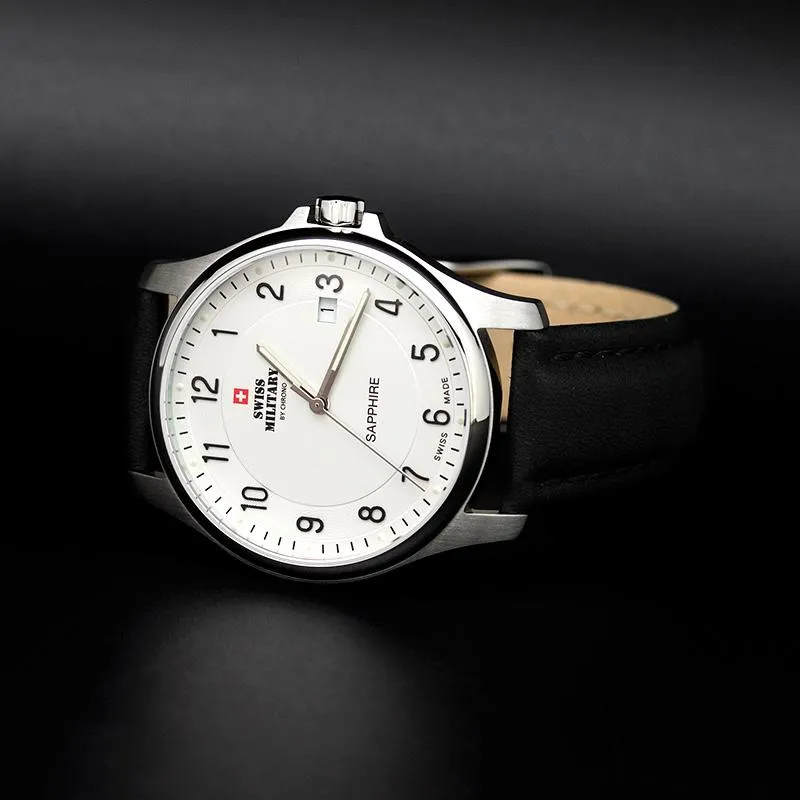 Swiss Military Black Leather White Dial Men's Watch - SM30137.07