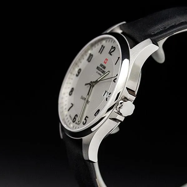 Swiss Military Black Leather White Dial Men's Watch - SM30137.07
