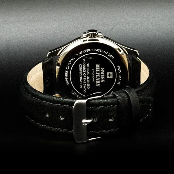 Swiss Military Black Leather White Dial Men's Watch - SM30137.07