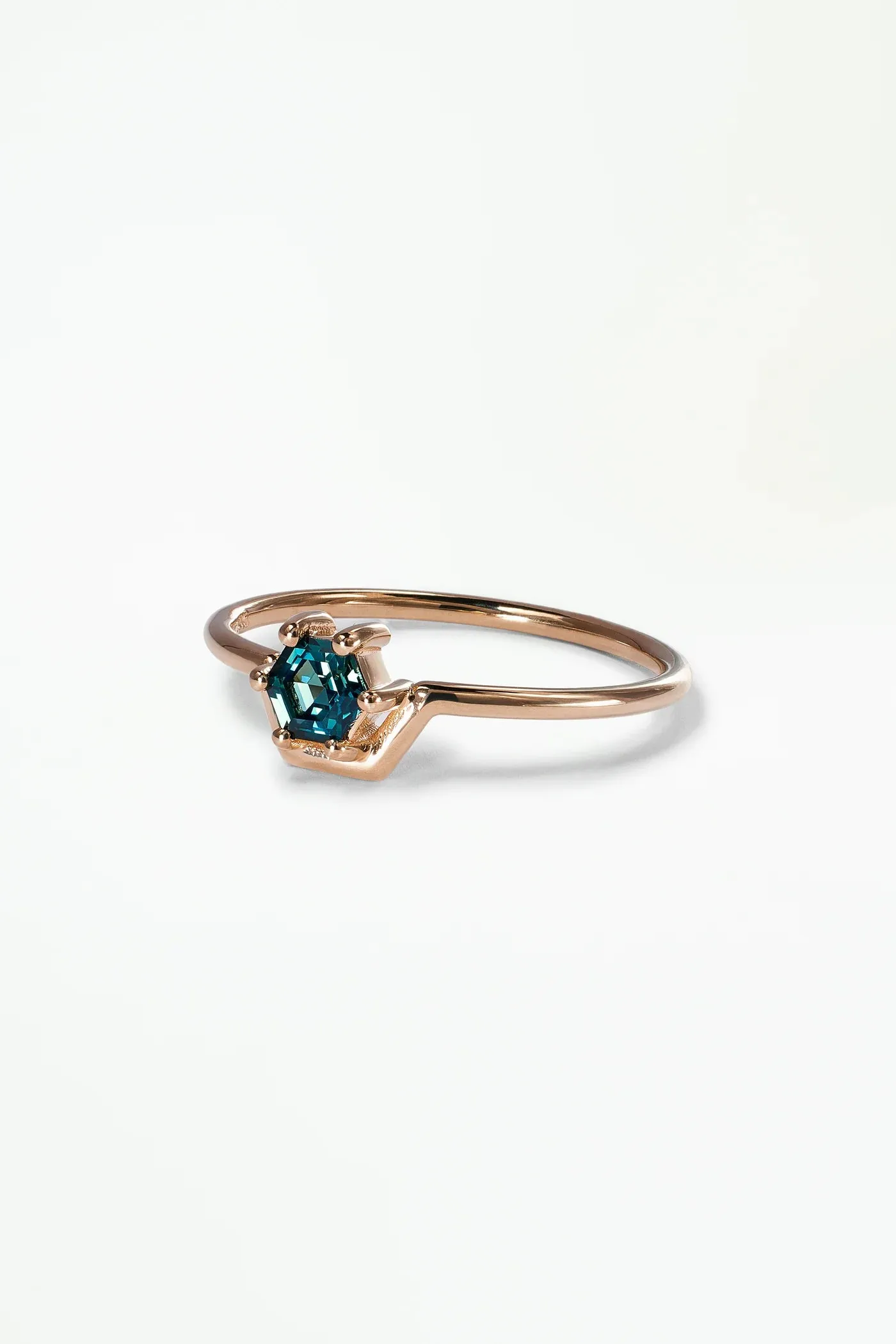 Teal Sapphire Small Hexagon Cut Nested Ring - Size 7