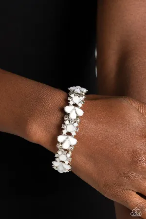 Teasing Torrent - White - Beaded Floral Paparazzi Stretchy Bracelet