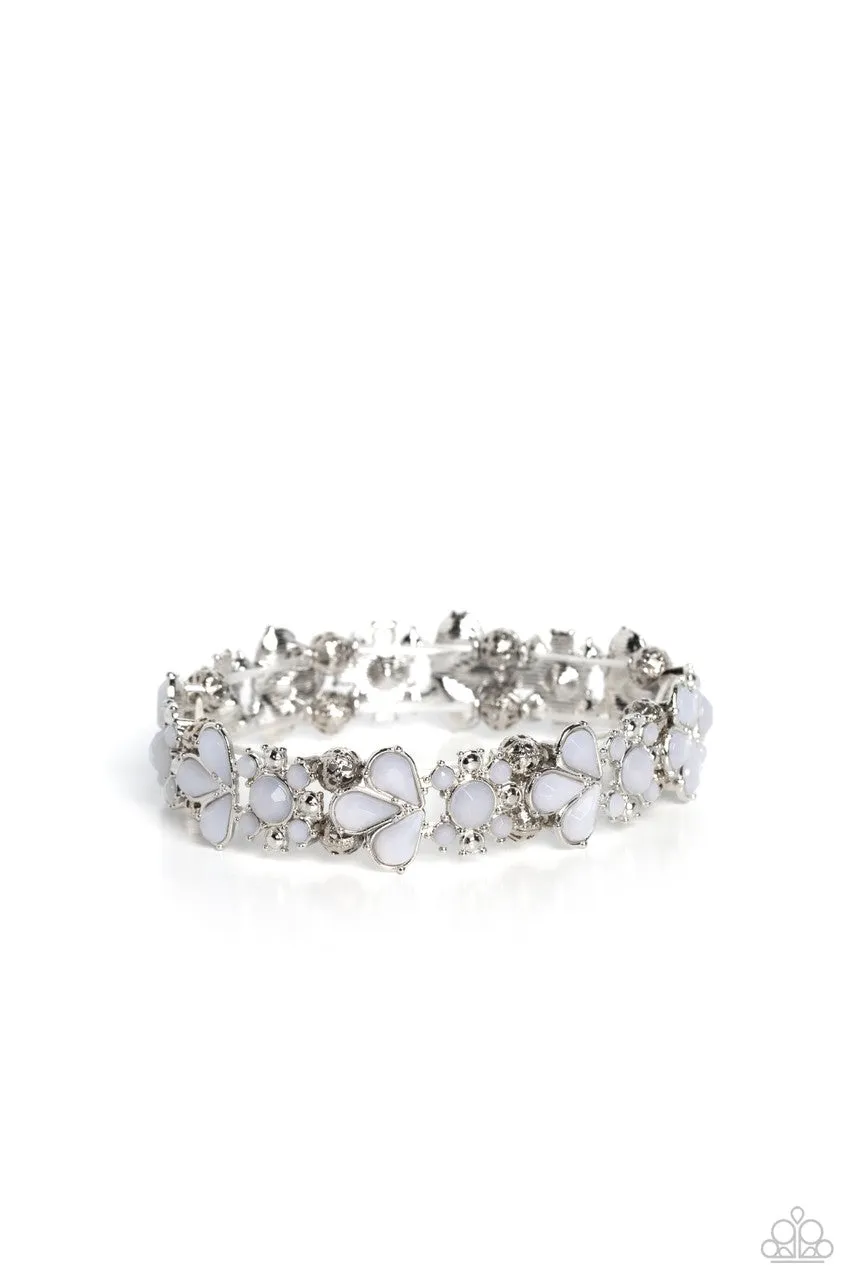Teasing Torrent - White - Beaded Floral Paparazzi Stretchy Bracelet