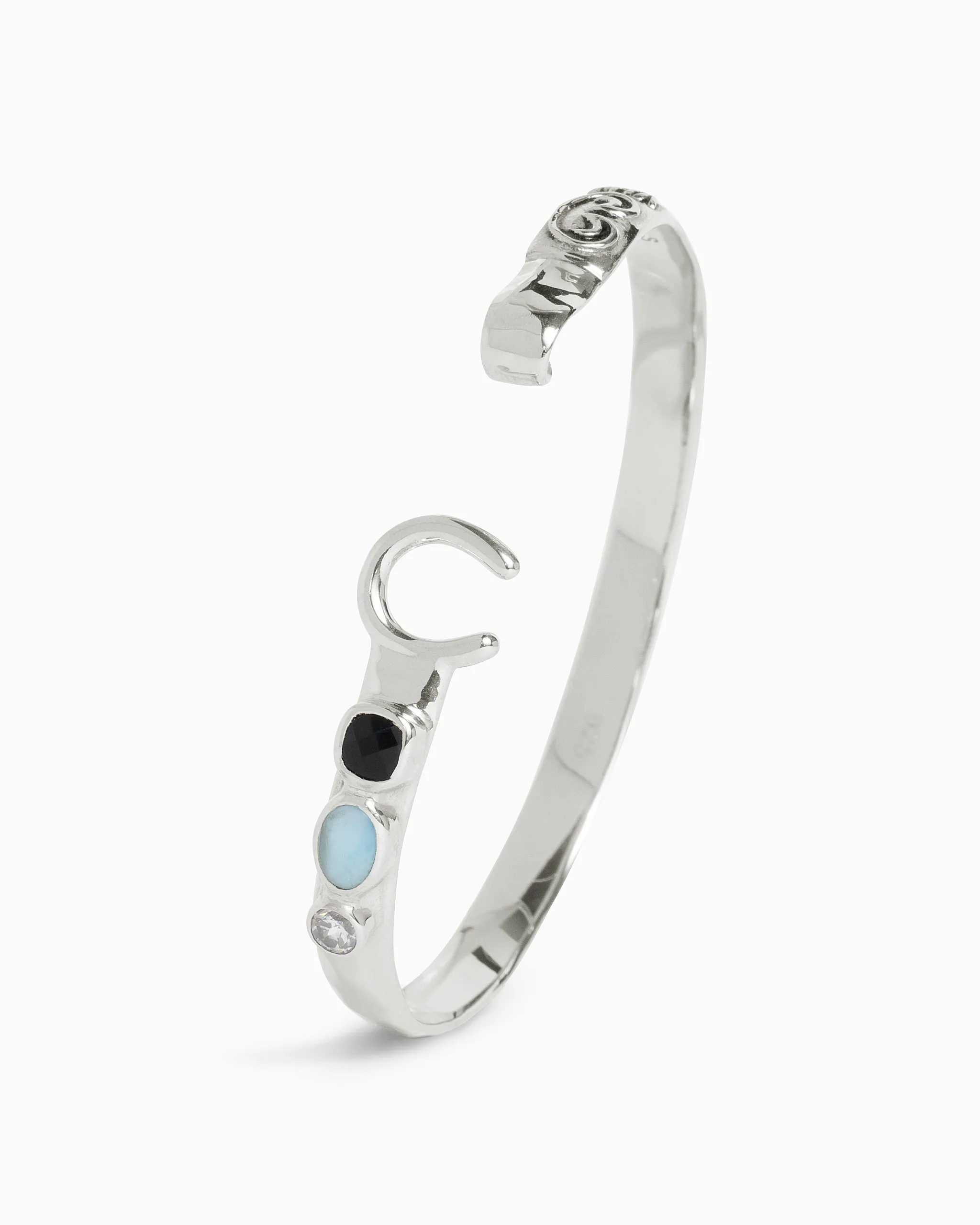 The Hook Bracelet with Triple Stones, 6mm - Black Onyx/Larimar/White Zircon