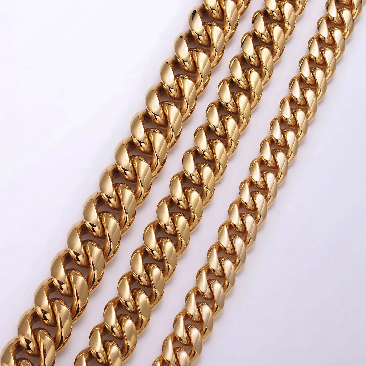 Thick Gold Miami Cuban Curb Chain Bracelet 10mm 12mm 14mm Stainless Steel Chain Men Bracelet WA1720 WA1721 WA1722