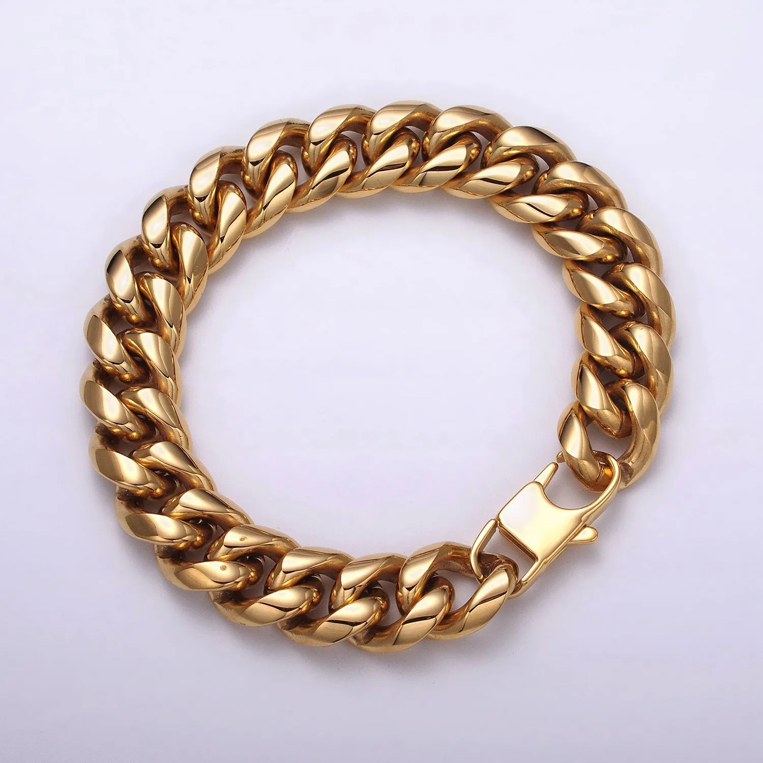 Thick Gold Miami Cuban Curb Chain Bracelet 10mm 12mm 14mm Stainless Steel Chain Men Bracelet WA1720 WA1721 WA1722