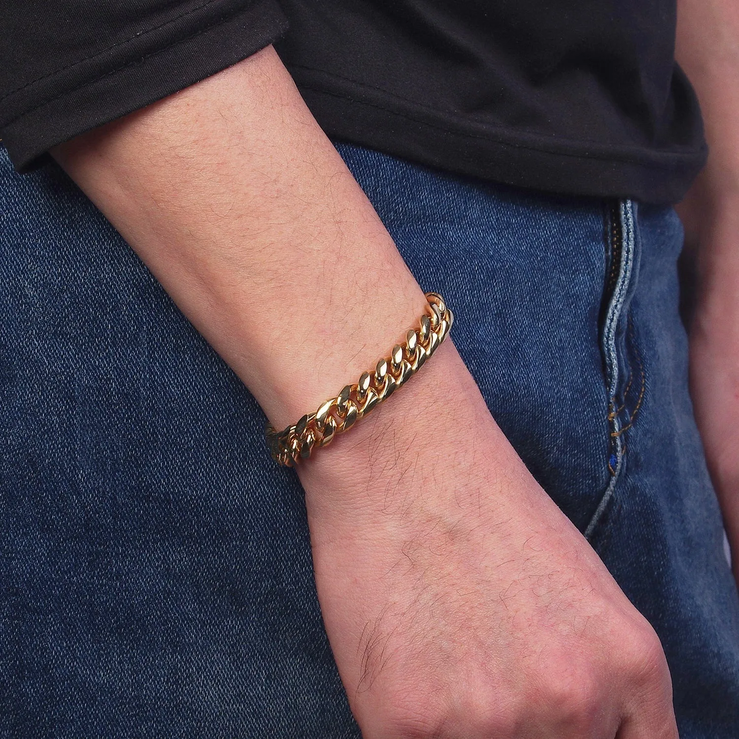 Thick Gold Miami Cuban Curb Chain Bracelet 10mm 12mm 14mm Stainless Steel Chain Men Bracelet WA1720 WA1721 WA1722