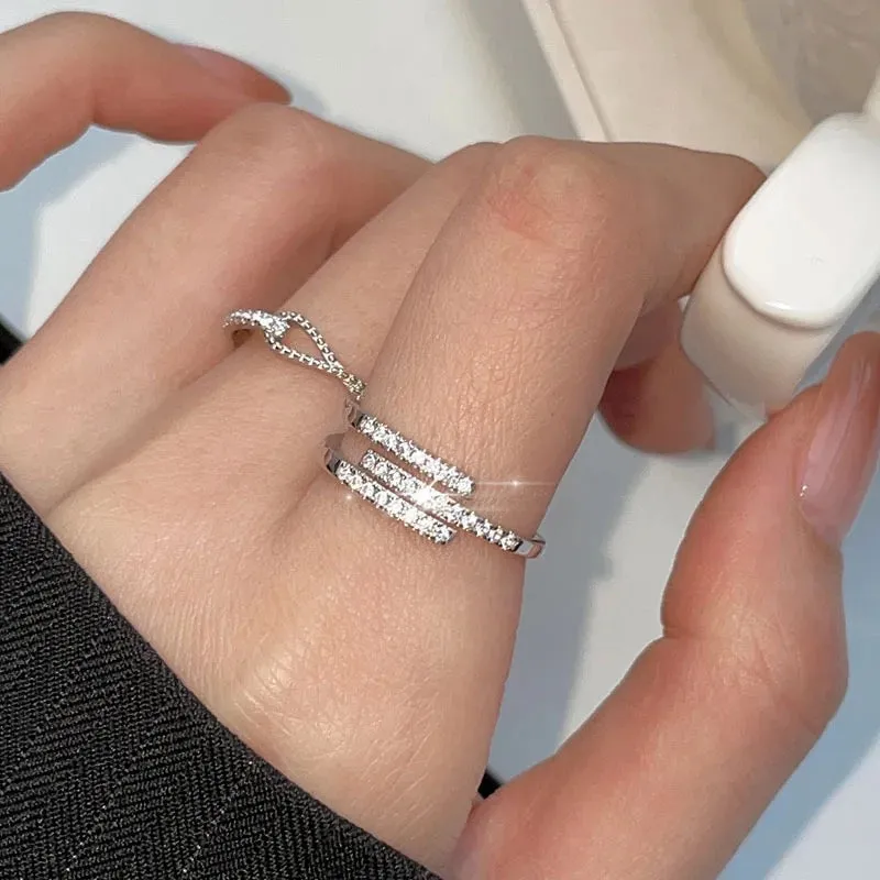 Three Zircon Line Ring